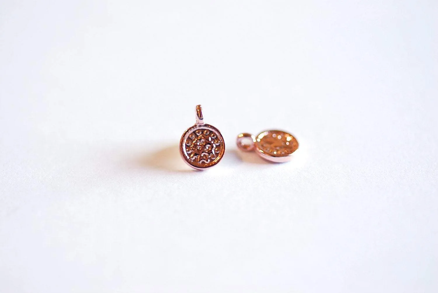 Rose Gold Gold Small Disc Charm- 22k gold plated sterling silver round disc charm, Vermeil Gold Disc, Rose Gold disc with bail, Round Disc