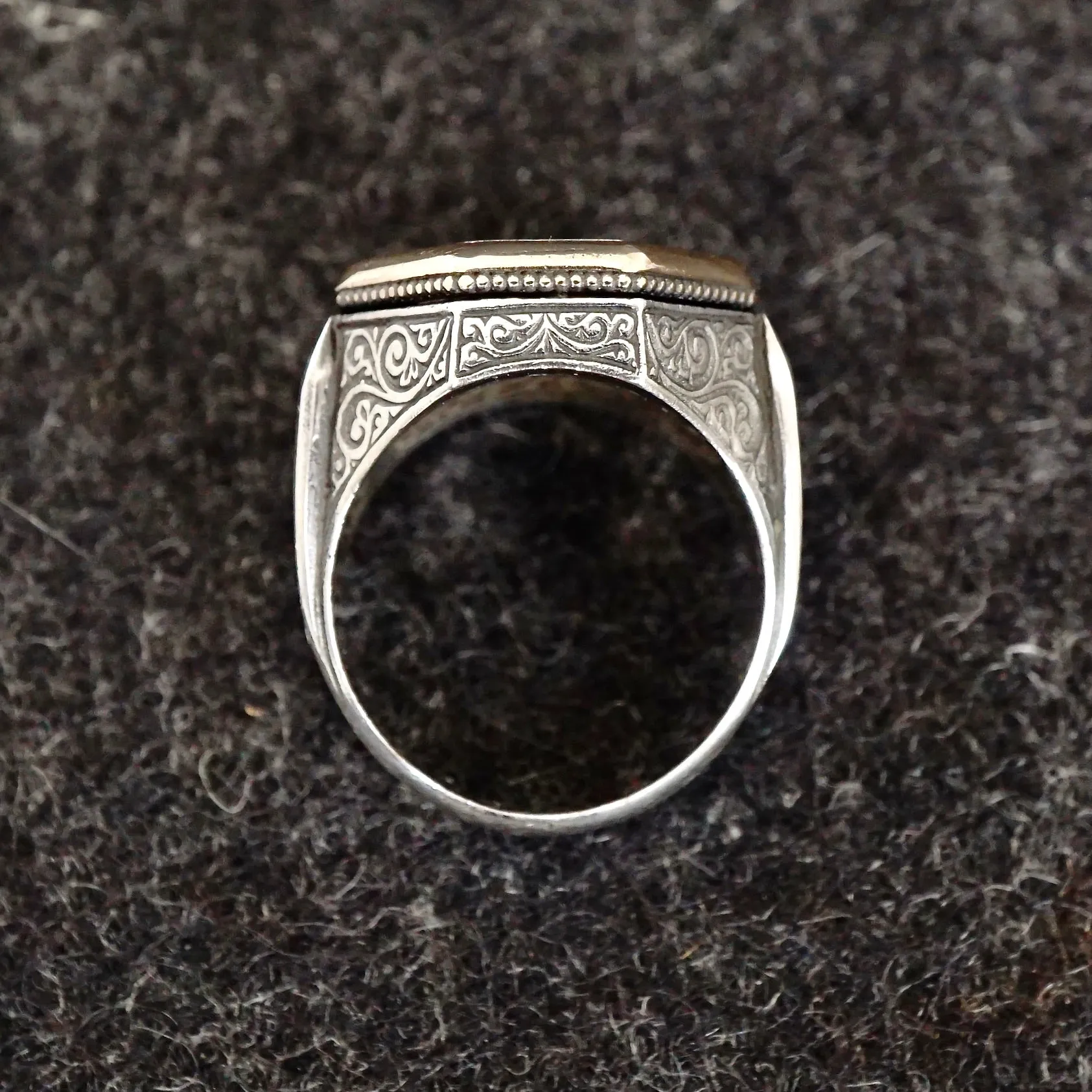 Sterling Silver Ring Crescent Star Engraved Turkish Ottoman Men's Jewelry