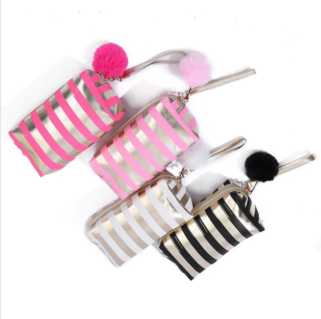 Stripy Make Up Bag - Gold