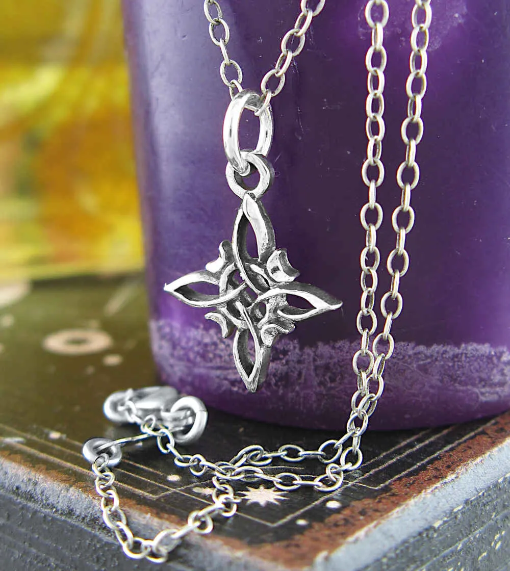 Tiny Witch's Knot With Four Crescent Moons Charm Pendant, Handmade