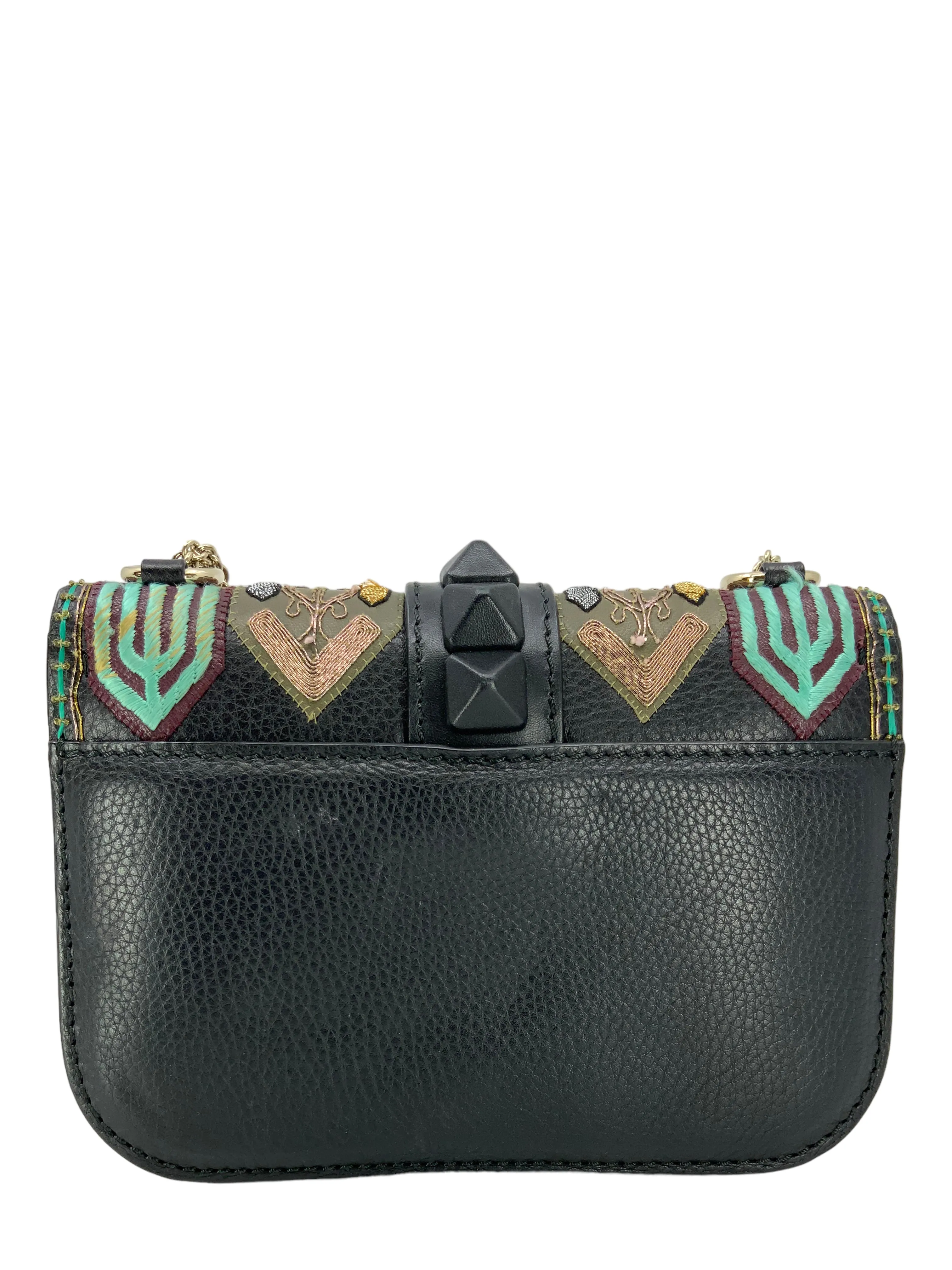 VALENTINO Glam Lock Embroidered Leather Small Flap Bag