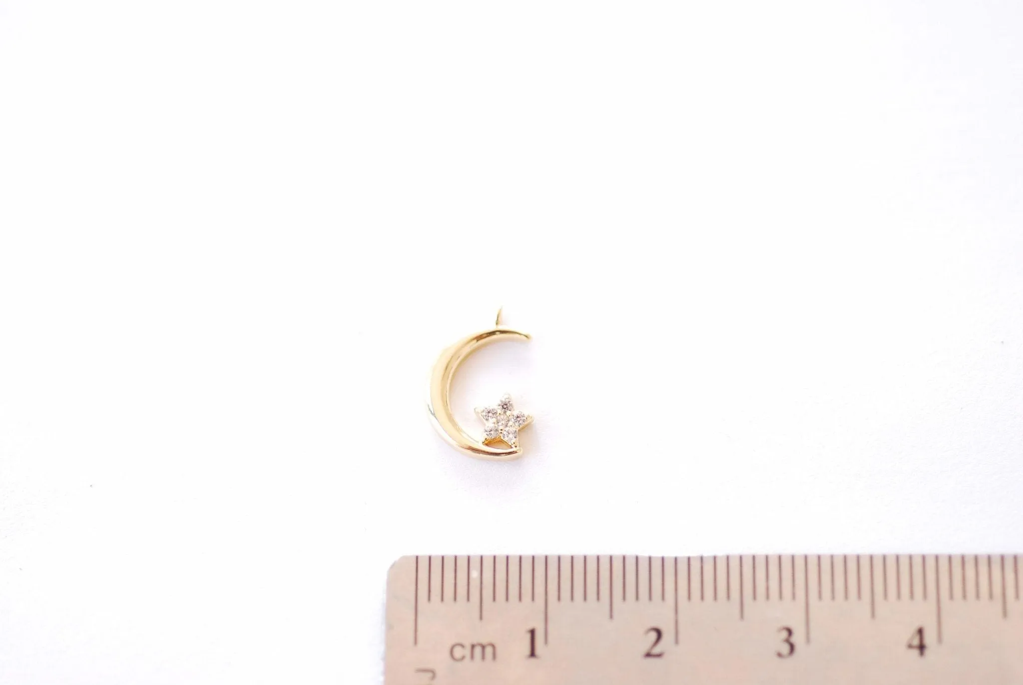 Wholesale Crescent Moon with Star Charm | 16K Gold Plated Brass Micro Pave CZ | Half Moon Celestial Waning Moon Cubic Zirconia Pendant B339