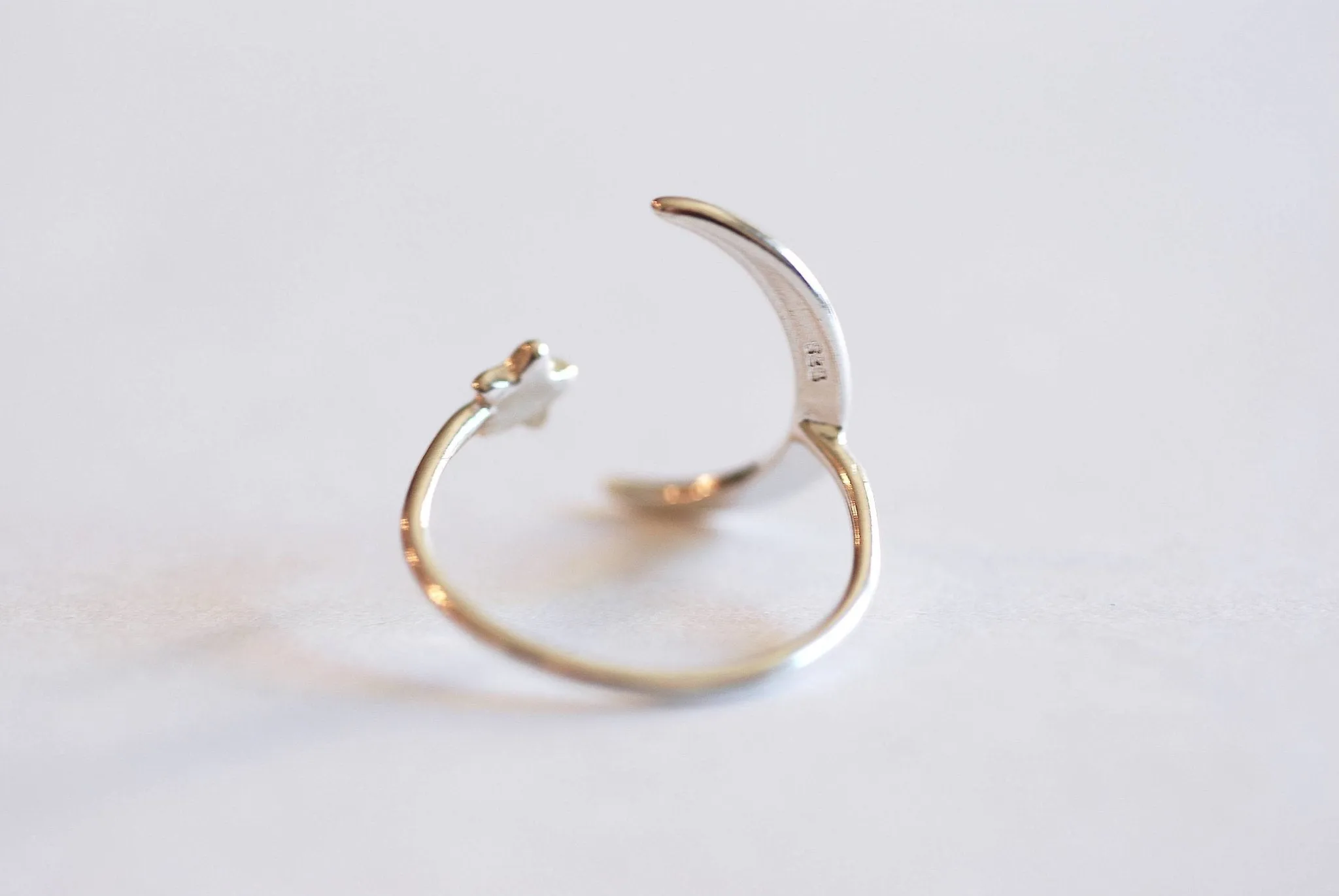 Wholesale Moon and Star Ring- 925 Sterling Silver Adjustable Ring, Crescent Moon & Star Ring, Dainty Ring, Stacking Ring, Everyday Ring, Minimal Ring