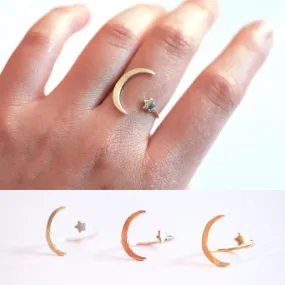 Wholesale Moon and Star Ring- 925 Sterling Silver Adjustable Ring, Crescent Moon & Star Ring, Dainty Ring, Stacking Ring, Everyday Ring, Minimal Ring