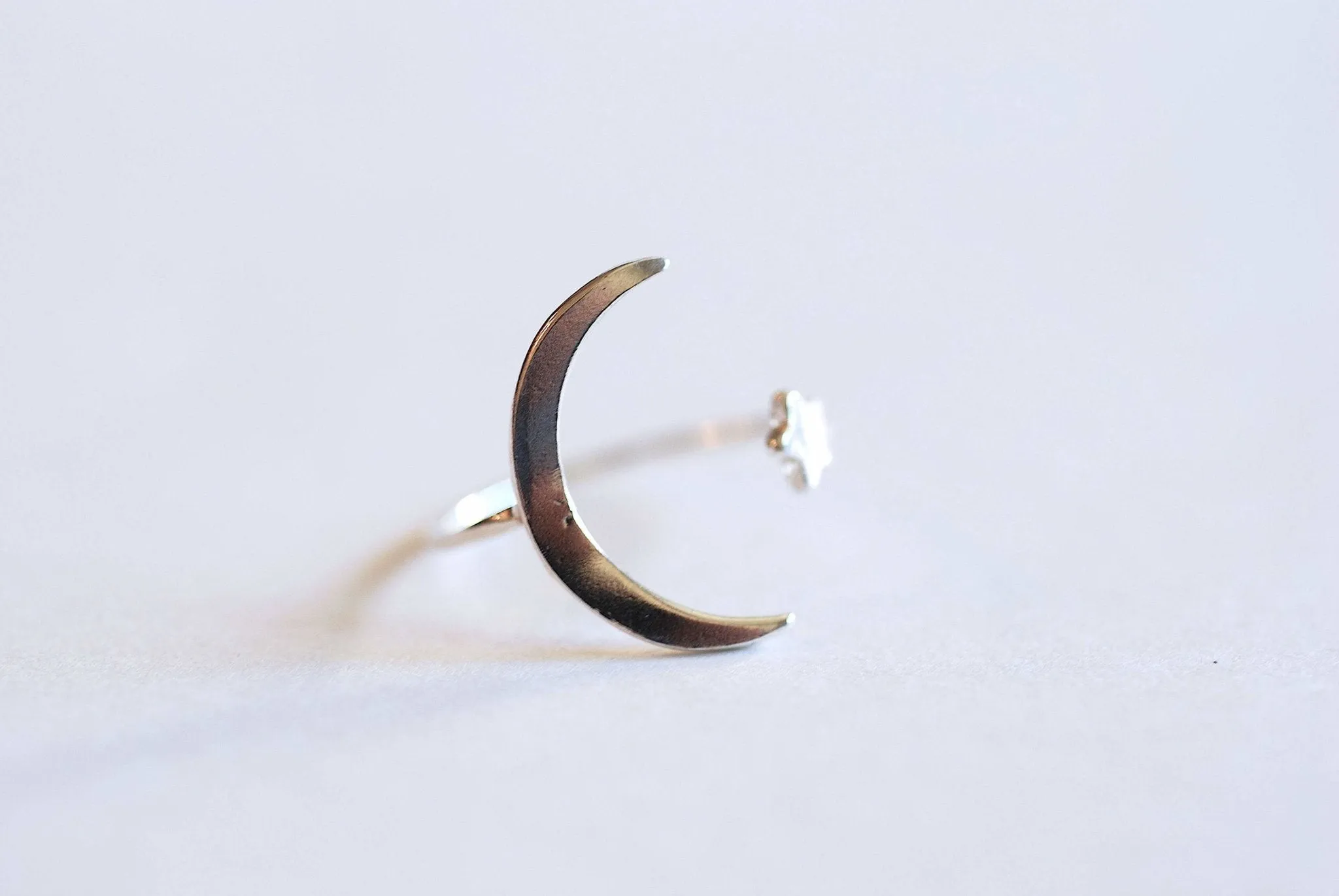 Wholesale Moon and Star Ring- 925 Sterling Silver Adjustable Ring, Crescent Moon & Star Ring, Dainty Ring, Stacking Ring, Everyday Ring, Minimal Ring